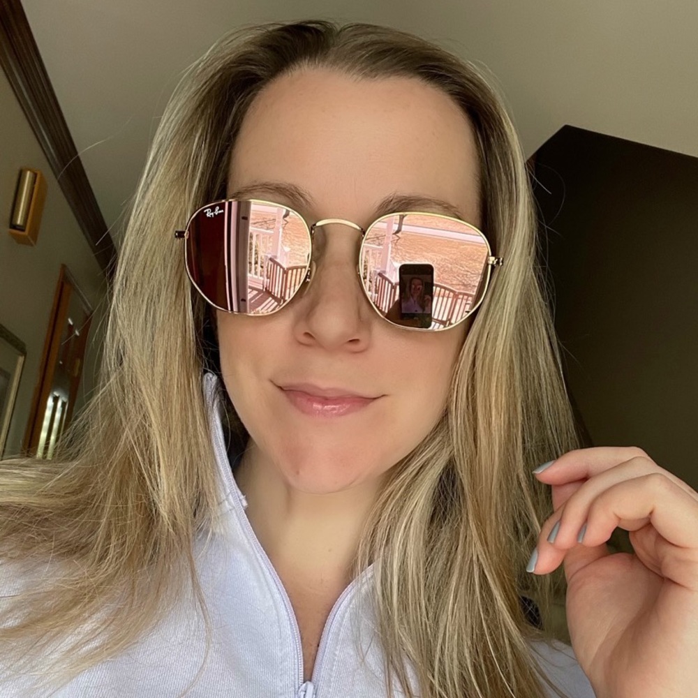 Ray Ban Hexagonal Flat Rose Gold Sunglasses